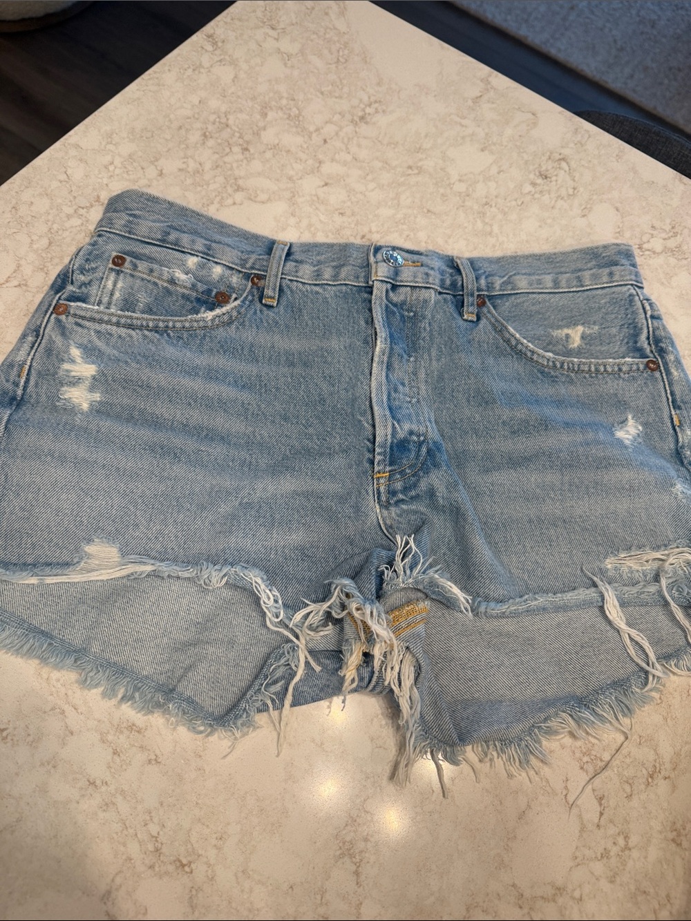 Agolde Light Blue Distressed Cutoff Jean Shorts